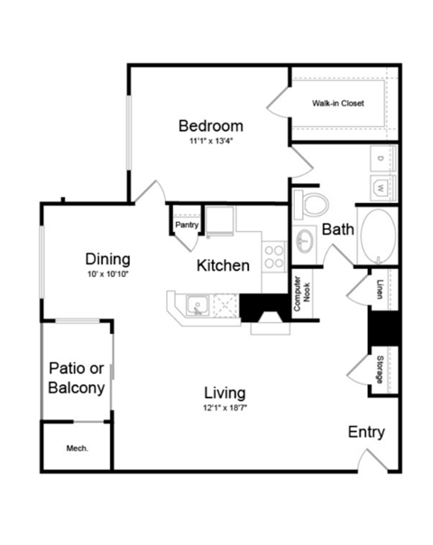 1 Bed | 1 Bath - A1C Floor Plan at Elme Dulles, Herndon, 20171